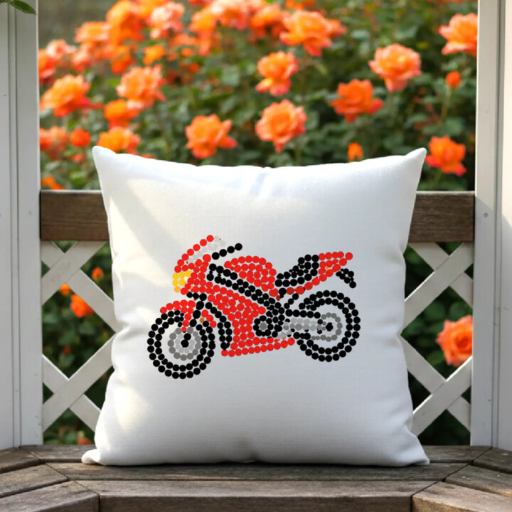 Motorka z teček - den tečky - polštář s potiskem