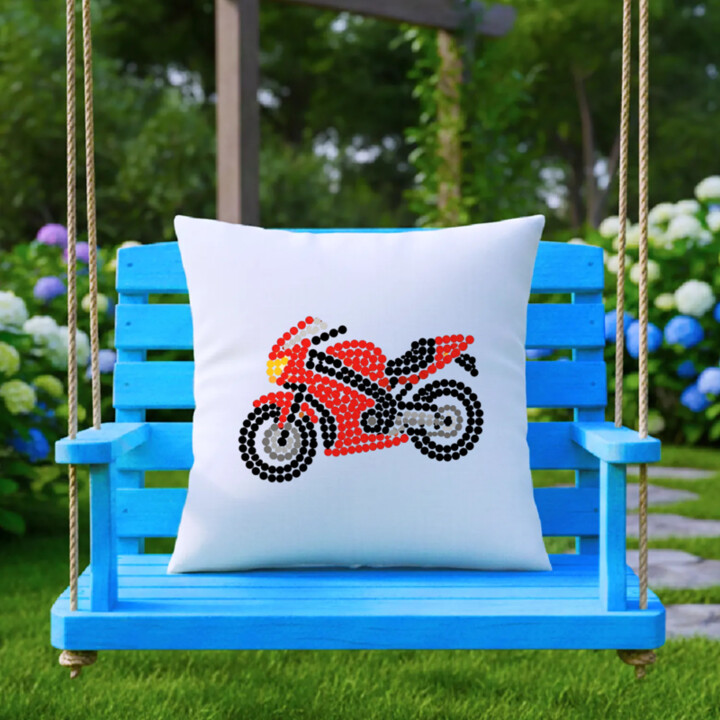 Motorka z teček - den tečky - polštář s potiskem