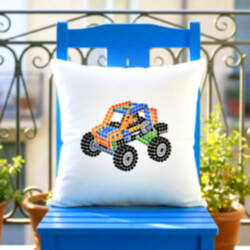 Auto ze stavebnice z teček - den tečky - polštář s potiskem - inspirováno LEGO Technic