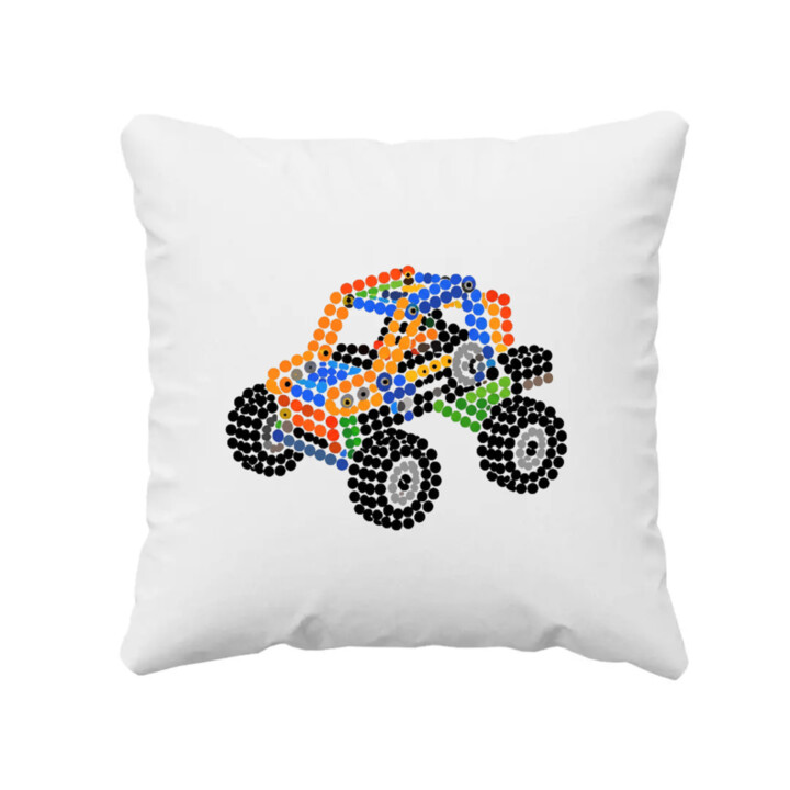 Auto ze stavebnice z teček - den tečky - polštář s potiskem - inspirováno LEGO Technic
