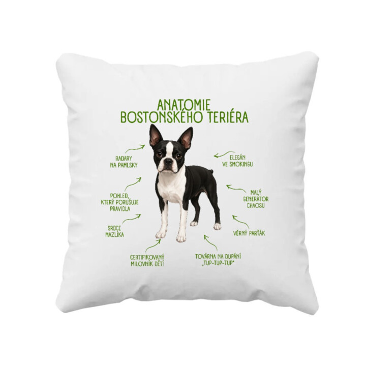 Anatomie bostonského teriéra - polštář s potiskem