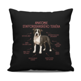 Anatomie staffordshirského teriéra - černý polštář s potiskem