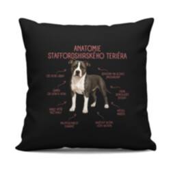 Anatomie staffordshirského teriéra - černý polštář s potiskem