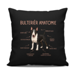 Anatomie bulteriéra - černý polštář s potiskem