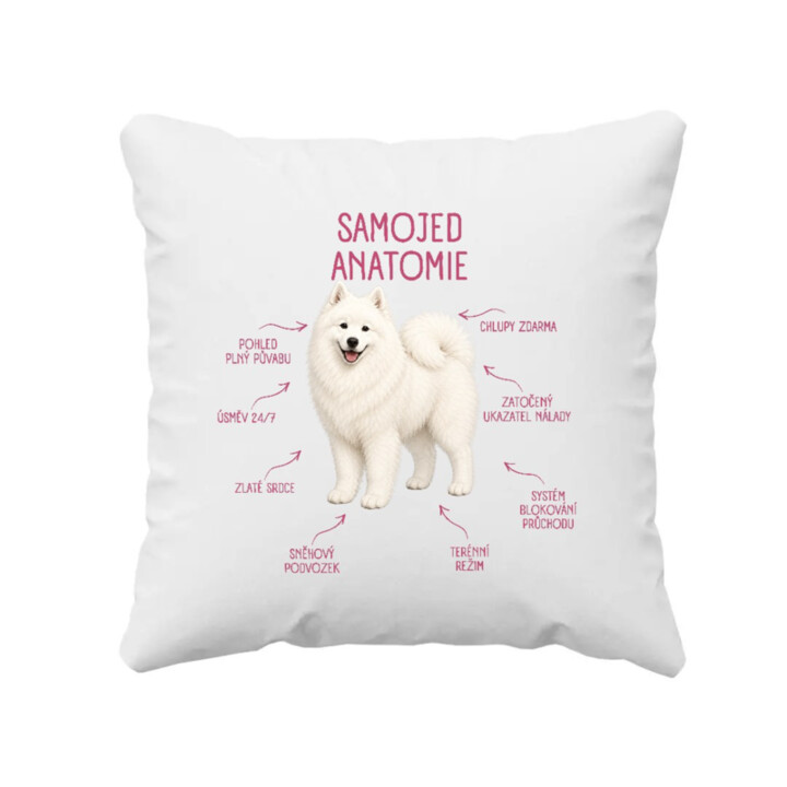 Anatomie samojeda - polštář s potiskem