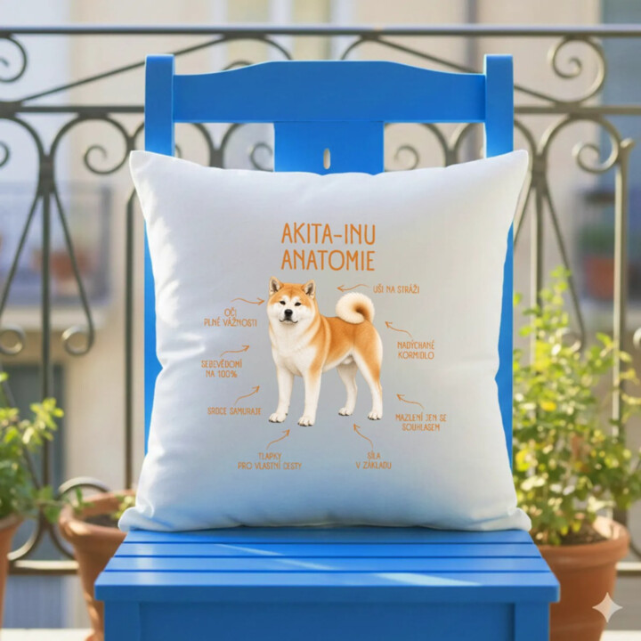 Anatomie akita-inu - polštář s potiskem