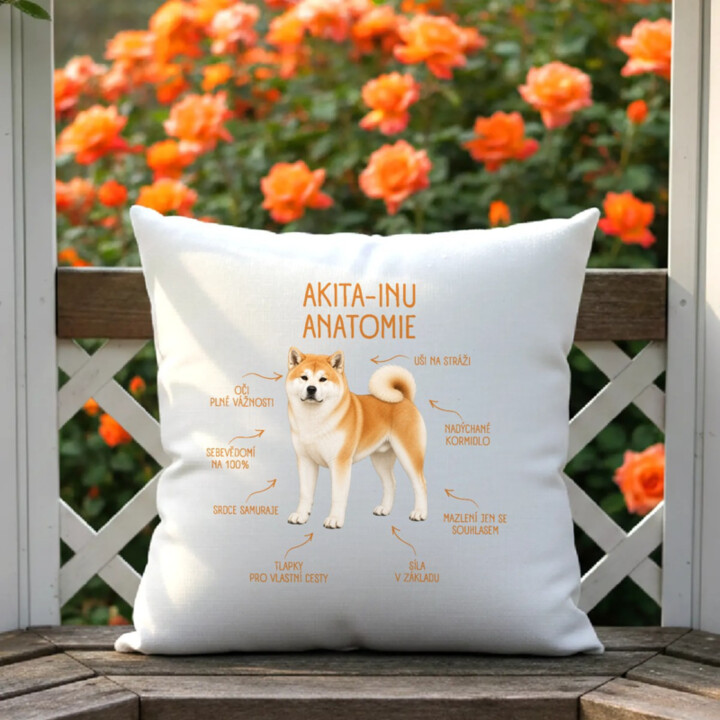 Anatomie akita-inu - polštář s potiskem