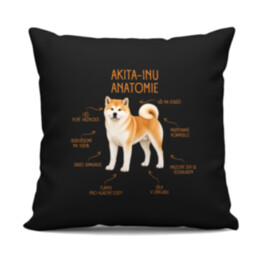 Anatomie akita-inu - černý polštář s potiskem