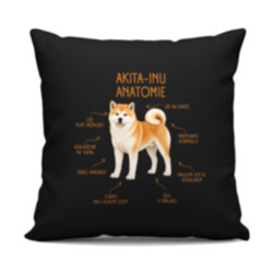 Anatomie akita-inu - černý polštář s potiskem