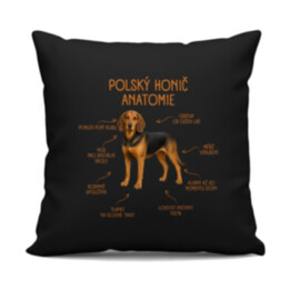 Anatomie polského honiče - černý polštář s potiskem