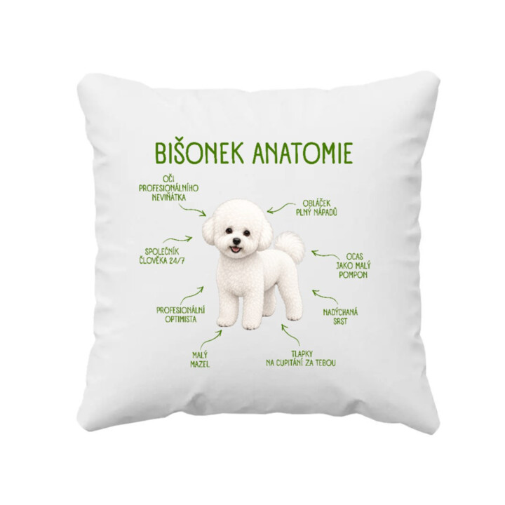 Anatomie bišonka - polštář s potiskem