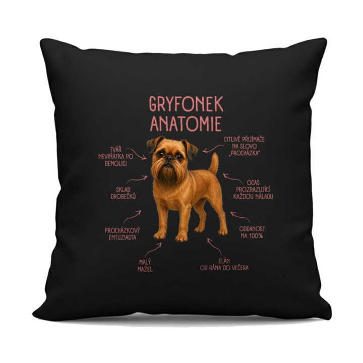 Anatomie gryfonka - černý polštář s potiskem