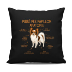 Anatomie papillona - černý polštář s potiskem