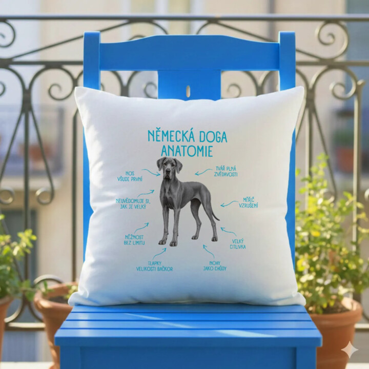 Anatomie německé dogy - polštář s potiskem