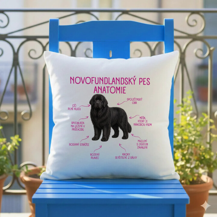 Anatomie novofundlandského psa - polštář s potiskem