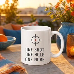 One shot. One hole. One more. - hrnek pro střelce