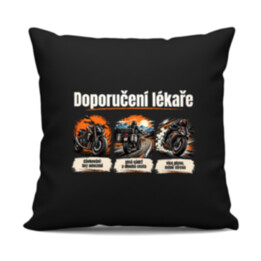Doporučení lékaře pro motorkáře - černý polštář s potiskem