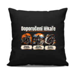 Doporučení lékaře pro motorkáře - černý polštář s potiskem