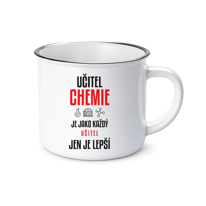 Učitel chemie je jako každý učitel, jen je lepší - smaltovaný hrnek s potiskem