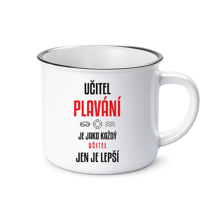 Učitel plavání je jako každý učitel, jen je lepší - smaltovaný hrnek s potiskem