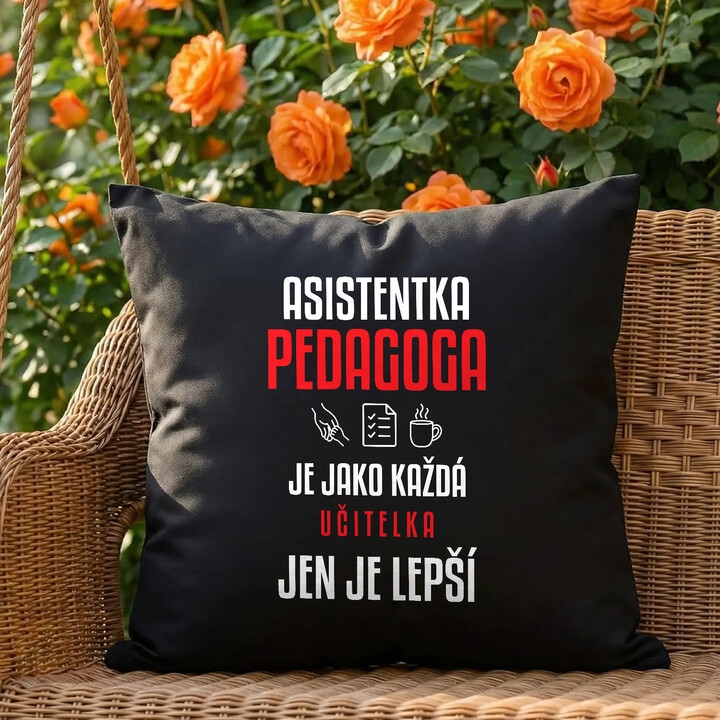 Asistentka pedagoga je jako každá učitelka, jen je lepší - černý polštář s potiskem