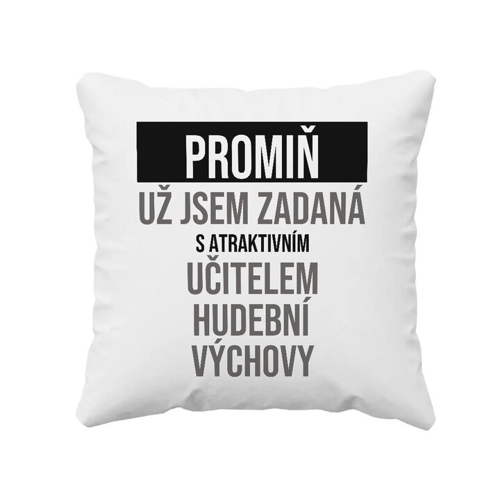 Promiň, už jsem zadaná s atraktivním učitelem hudební výchovy - polštář s potiskem