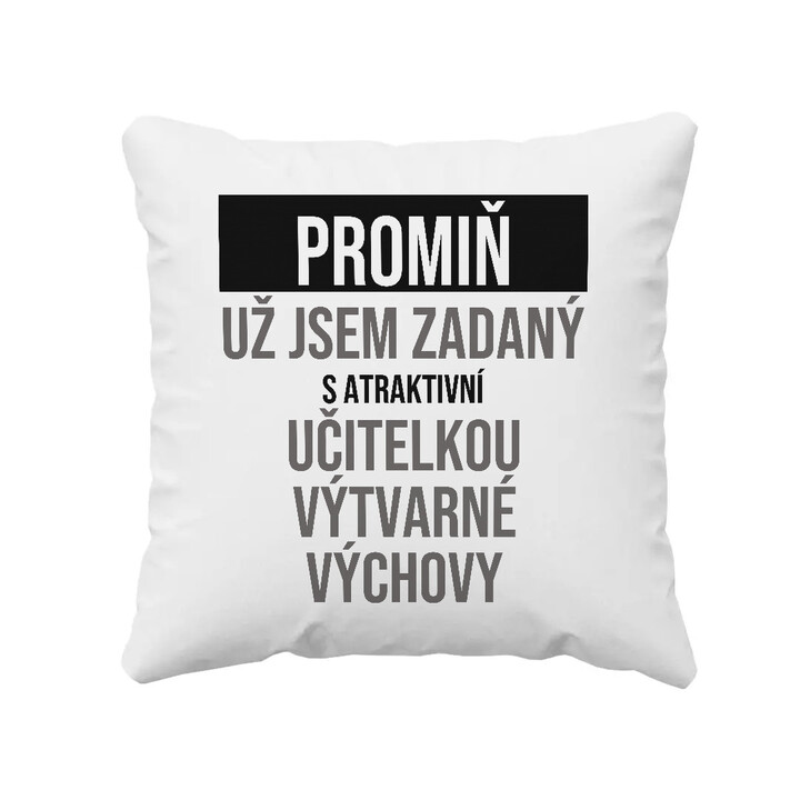 Promiň, už jsem zadaný s atraktivní učitelkou výtvarné výchovy - polštář s potiskem