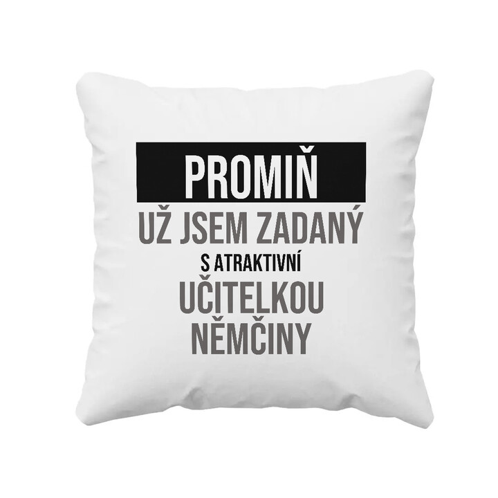Promiň, už jsem zadaný s atraktivní učitelkou němčiny - polštář s potiskem