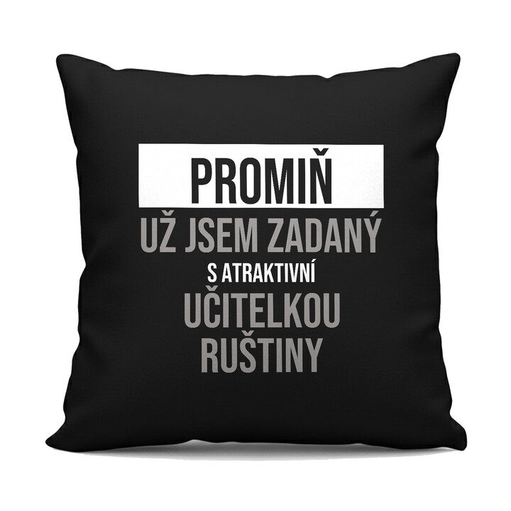 Promiň, už jsem zadaný s atraktivní učitelkou ruštiny - černý polštář s potiskem