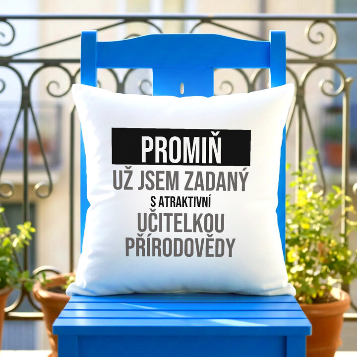 Promiň, už jsem zadaný s atraktivní učitelkou přírodovědy - polštář s potiskem