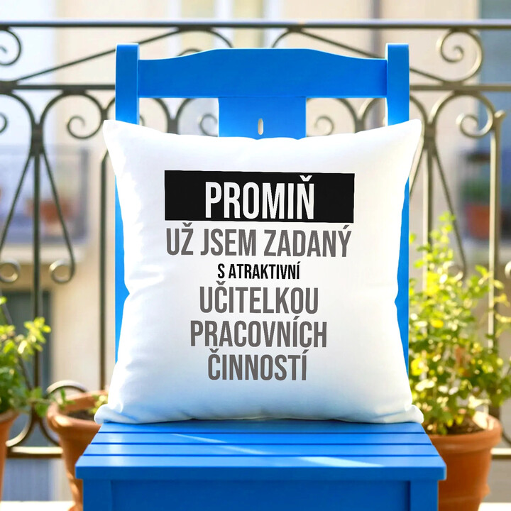 Promiň, už jsem zadaný s atraktivní učitelkou pracovních činností - polštář s potiskem