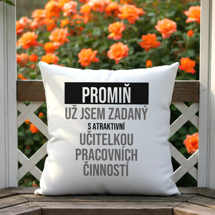 Promiň, už jsem zadaný s atraktivní učitelkou pracovních činností - polštář s potiskem