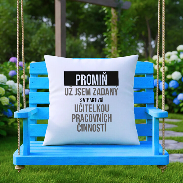 Promiň, už jsem zadaný s atraktivní učitelkou pracovních činností - polštář s potiskem