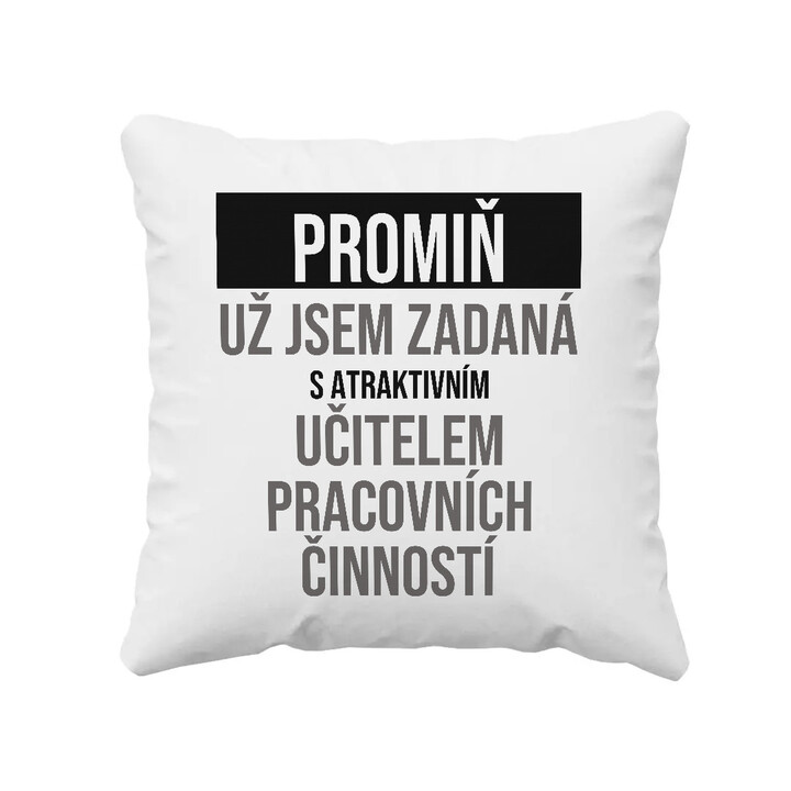 Promiň, už jsem zadaná s atraktivním učitelem pracovních činností - polštář s potiskem