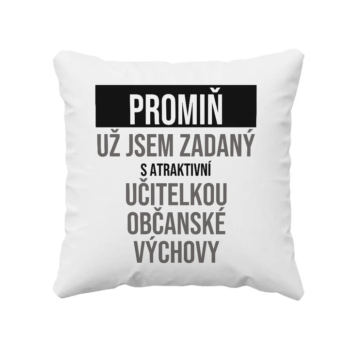Promiň, už jsem zadaný s atraktivní učitelkou občanské výchovy - polštář s potiskem