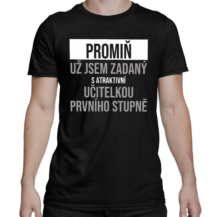 Promiň, už jsem zadaný s atraktivní učitelkou prvního stupně - pánské tričko s potiskem