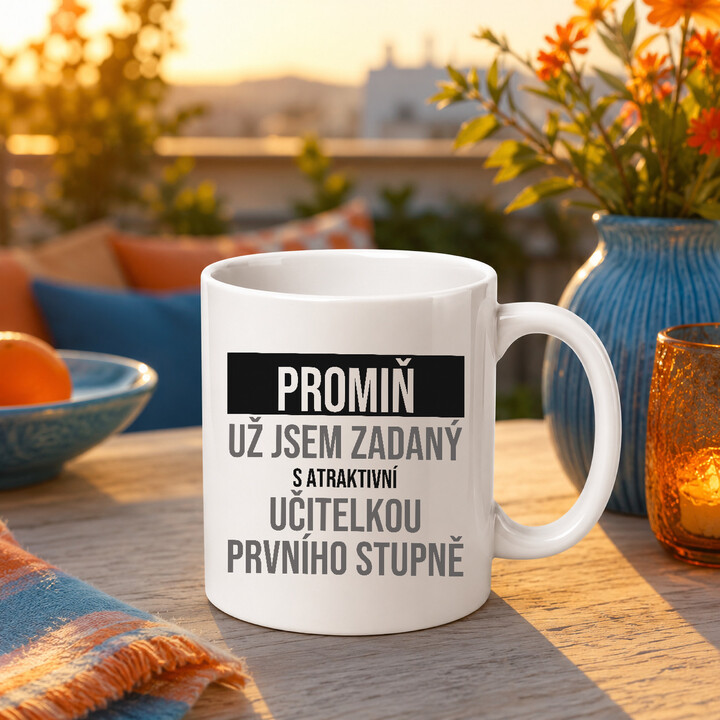 Promiň, už jsem zadaný s atraktivní učitelkou prvního stupně - hrnek s potiskem