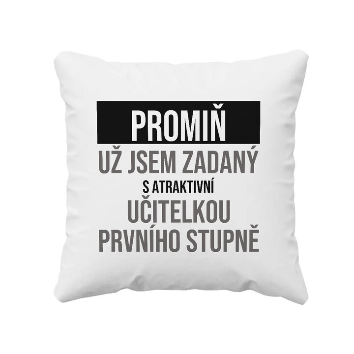Promiň, už jsem zadaný s atraktivní učitelkou prvního stupně - polštář s potiskem