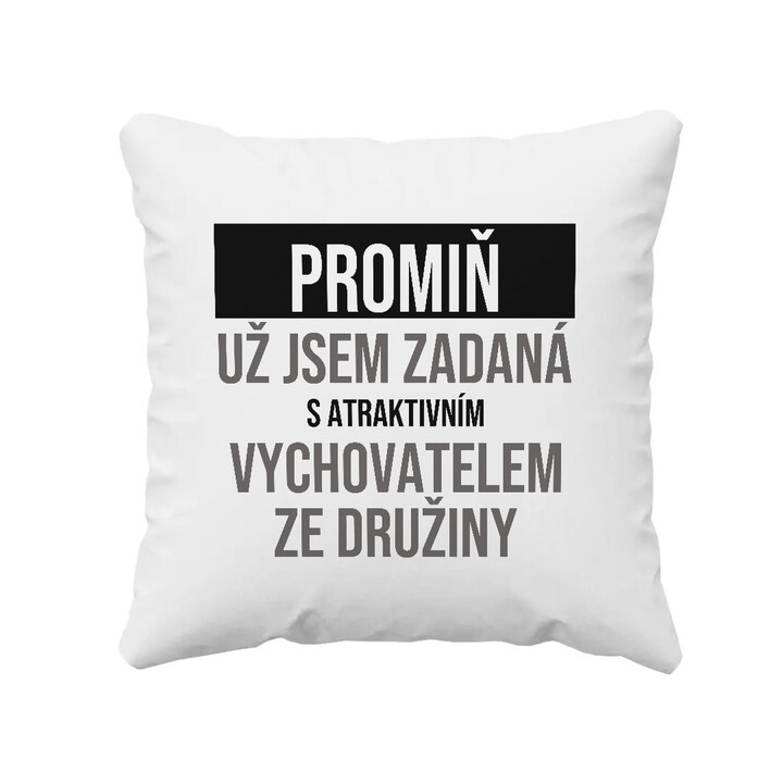 Promiň, už jsem zadaná s atraktivním vychovatelem ze družiny - polštář s potiskem