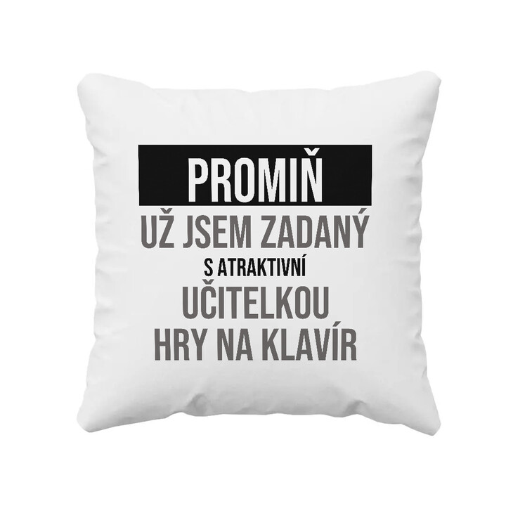 Promiň, už jsem zadaný s atraktivní učitelkou hry na klavír - polštář s potiskem