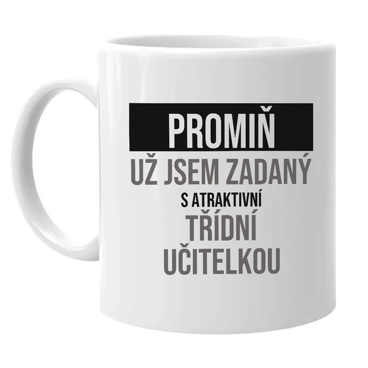 Promiň, už jsem zadaný s atraktivní třídní učitelkou - hrnek s potiskem