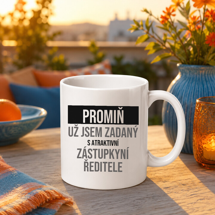 Promiň, už jsem zadaný s atraktivní zástupkyní ředitele - hrnek s potiskem