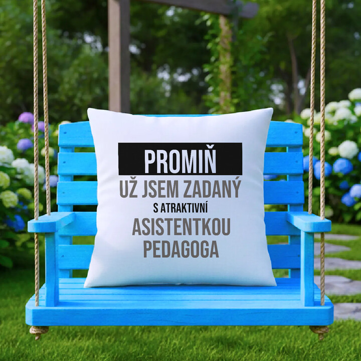 Promiň, už jsem zadaný s atraktivní asistentkou pedagoga - polštář s potiskem