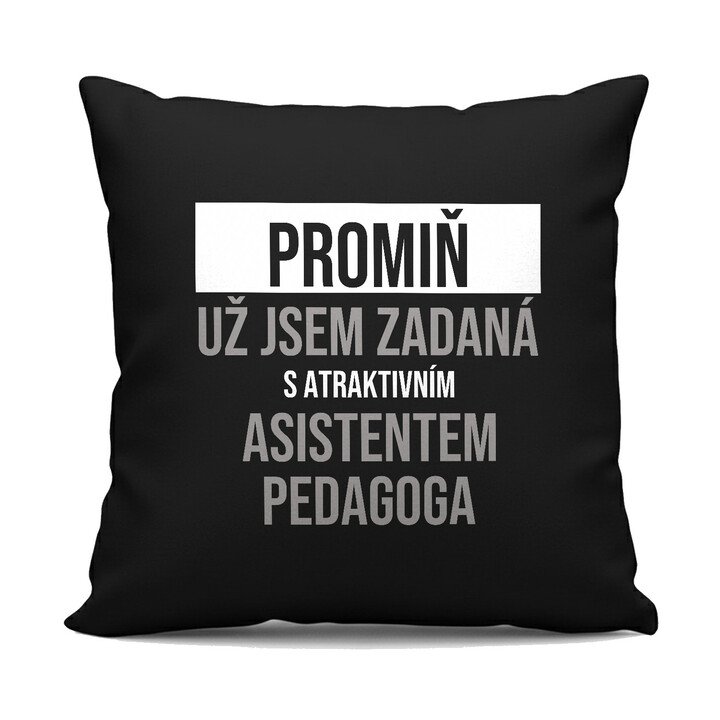 Promiň, už jsem zadaná s atraktivním asistentem pedagoga - černý polštář s potiskem