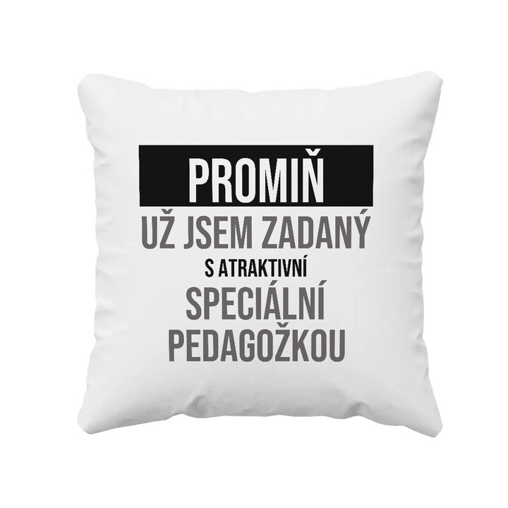 Promiň, už jsem zadaný s atraktivní speciální pedagožkou - polštář s potiskem