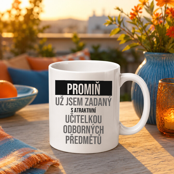 Promiň, už jsem zadaný s atraktivní učitelkou odborných předmětů - hrnek s potiskem