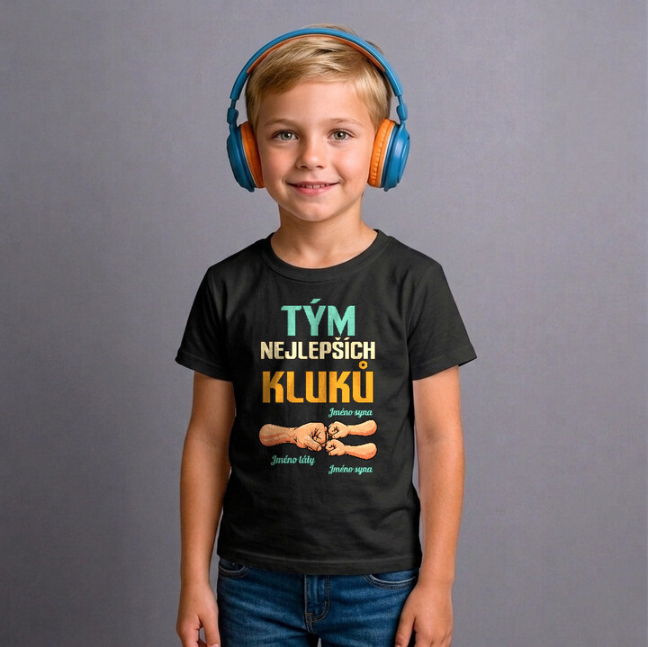 Tým nejlepších kluků - táta a dva synové se jmény - dětské tričko s potiskem - personalizovaný produkt
