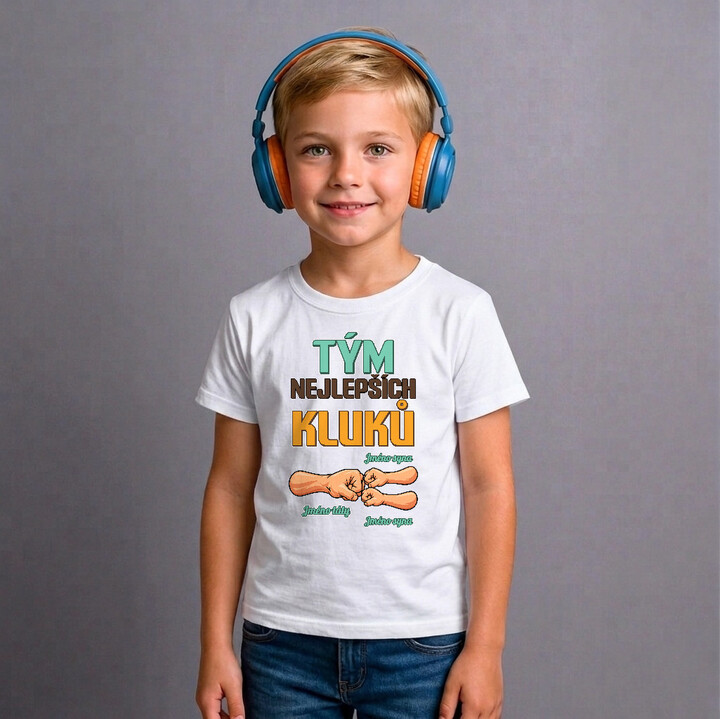 Tým nejlepších kluků - táta a dva synové se jmény - dětské tričko s potiskem - personalizovaný produkt
