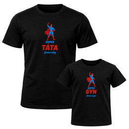 Set pro tátu a syna - Super táta a Super syn se jmény - trička s potiskem - personalizovaný produkt