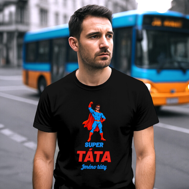 Set pro tátu a syna - Super táta a Super syn se jmény - trička s potiskem - personalizovaný produkt